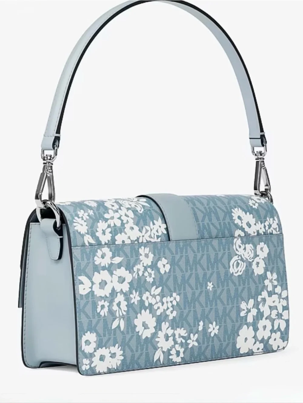 Michael Kors Light Blue Floral Logo Shoulder Bag